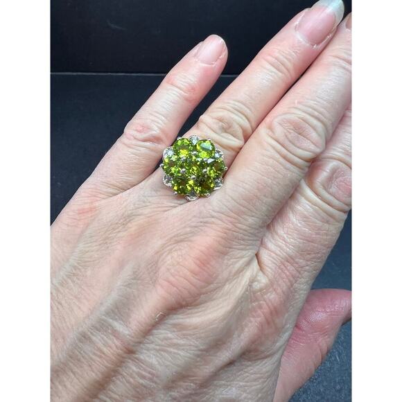 Vintage peridot and aquamarine sterling silver cluster ring size 7 - Picture 4 of 16